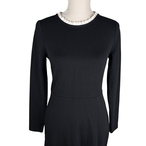 Loft Dress Black 4P Petite Stretch LBD Ruffle Neck LS New - Picture 3 of 14